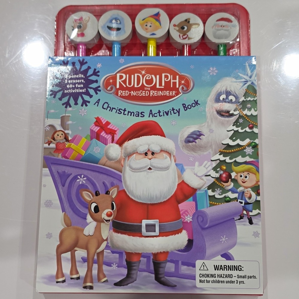 Rudolph the Red-Nosed Reindeer Christmas Activity Book w/ 5 Pencils & Erasers